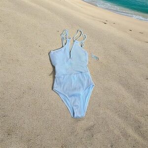 Elegant Light Blue One-Piece Swimsuit